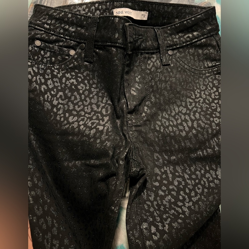 NWT Nine West Black Leopard Print Women's Jeans size 0 Long